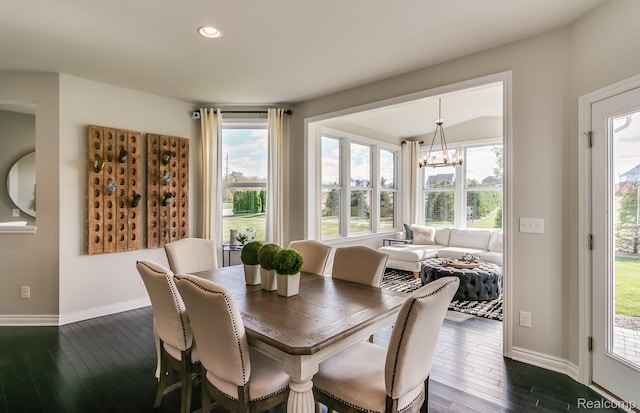 6216 Marsh, Ypsilanti, MI 48197 - dining room with a chandelier, plenty of natural light, recessed lighting, and dark wood-style floors