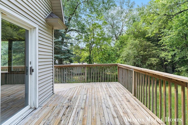 443 Nicholson St, Ionia, MI 48846 - wooden terrace with view of scattered trees