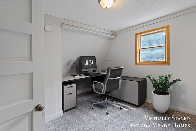 443 Nicholson St, Ionia, MI 48846 - carpeted home office with baseboards and a textured ceiling