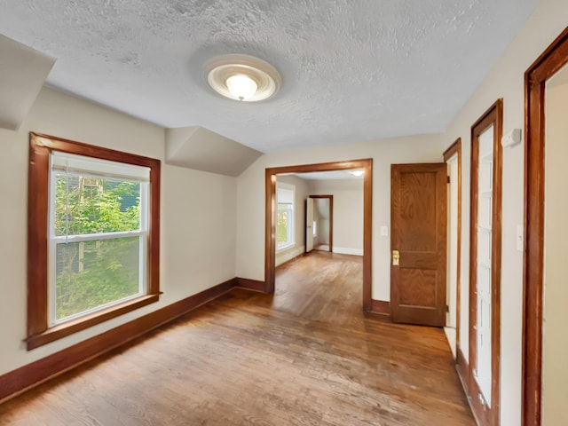 37 Caledonia St NE, Grand Rapids, MI 49505 - unfurnished room with wood finished floors, a textured ceiling, healthy amount of natural light, and vaulted ceiling