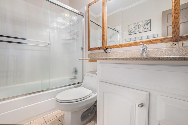 16 E Pine St, Fremont, MI 49412 - full bathroom with crown molding, vanity, tile patterned flooring, and bath / shower combo with glass door