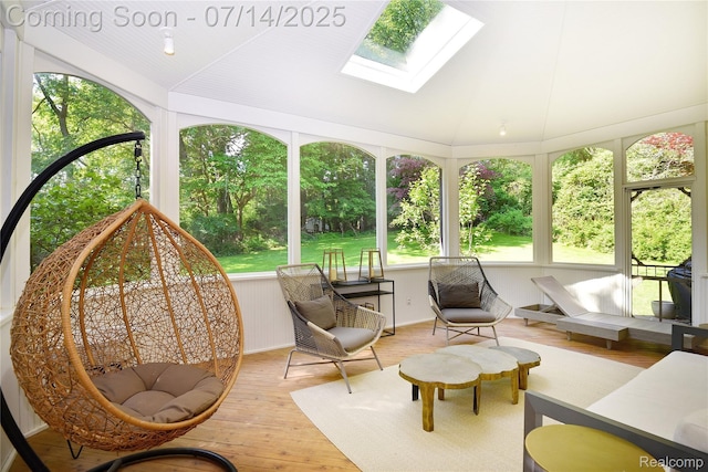 32965 Franklin Ct, Franklin, MI 48025 - sunroom with a skylight, wood-type flooring, and vaulted ceiling