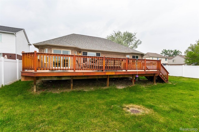 52854 Schafers Run Ct, New Baltimore, MI 48051 - rear view of house featuring a fenced backyard, brick siding, and a wooden deck