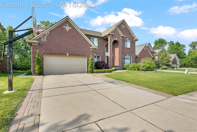 392 Gunston Ct, Troy, MI 48083 - traditional-style home with brick siding, a front lawn, and driveway