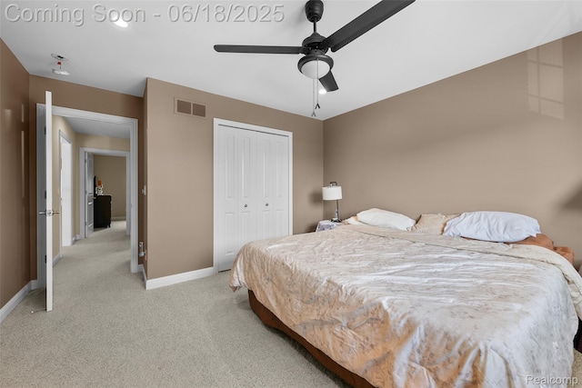 392 Gunston Ct, Troy, MI 48083 - bedroom with light carpet, a closet, and ceiling fan