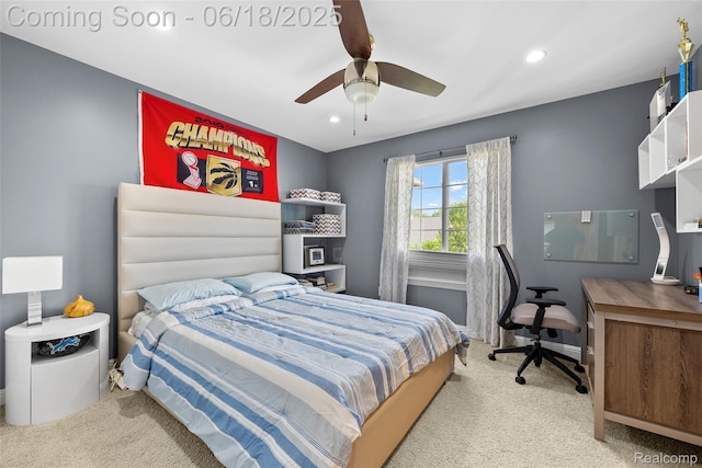 392 Gunston Ct, Troy, MI 48083 - carpeted bedroom with a desk, recessed lighting, and ceiling fan