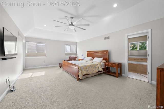 392 Gunston Ct, Troy, MI 48083 - bedroom featuring carpet floors, multiple windows, a tray ceiling, recessed lighting, and connected bathroom