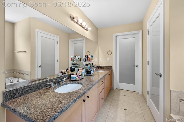 392 Gunston Ct, Troy, MI 48083 - full bathroom featuring double vanity, a garden tub, and tile patterned floors
