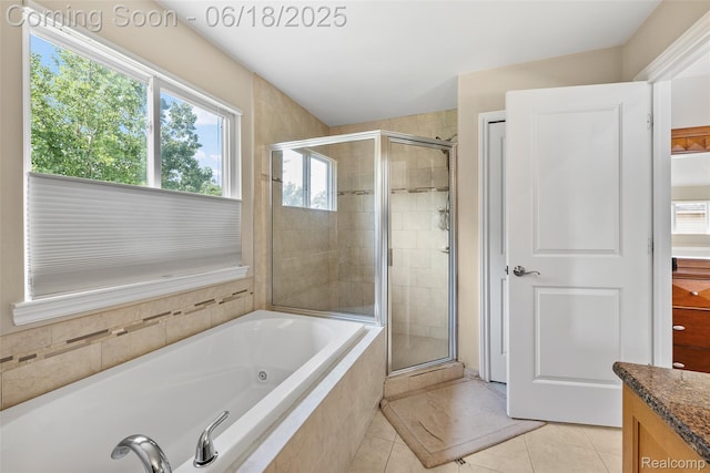 392 Gunston Ct, Troy, MI 48083 - bathroom featuring a shower stall, a jetted tub, tile patterned flooring, and healthy amount of natural light