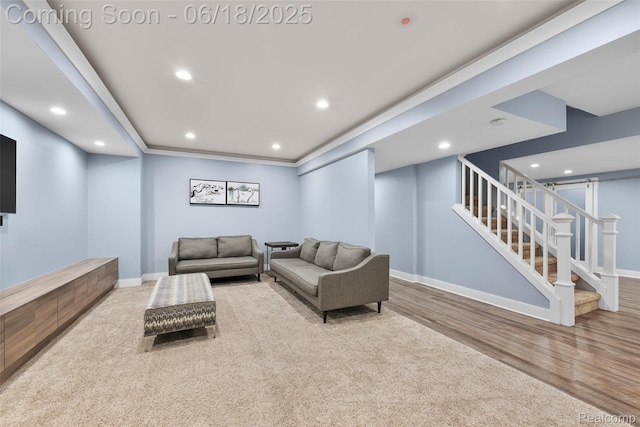 392 Gunston Ct, Troy, MI 48083 - living area with stairs, recessed lighting, and wood finished floors