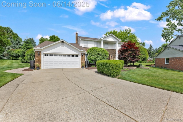 43115 Whisper Ct, Northville, MI 48168 - traditional-style house featuring brick siding, driveway, an attached garage, and a front yard