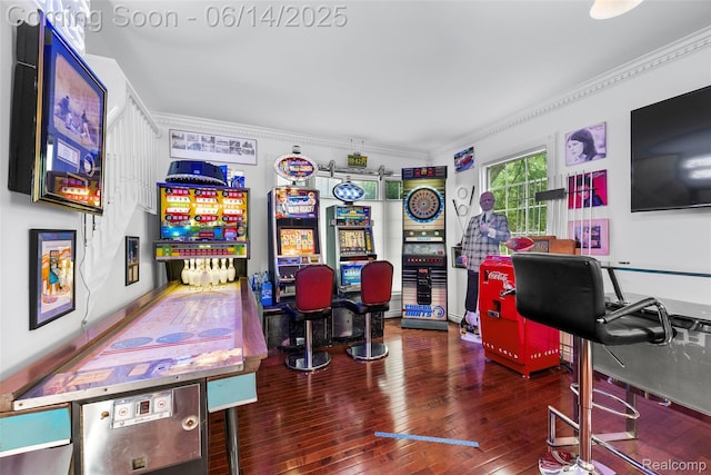 43115 Whisper Ct, Northville, MI 48168 - recreation room featuring ornamental molding, hardwood / wood-style floors, and a desk