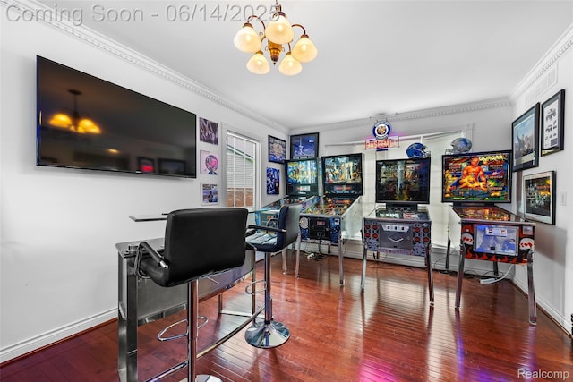 43115 Whisper Ct, Northville, MI 48168 - office featuring ornamental molding, wood-type flooring, and a chandelier