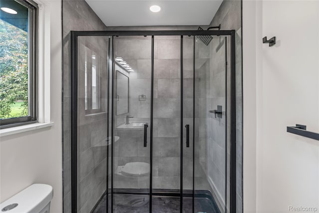 507 Charing Cross Dr, Grand Blanc, MI 48439 - bathroom with plenty of natural light, a stall shower, and recessed lighting