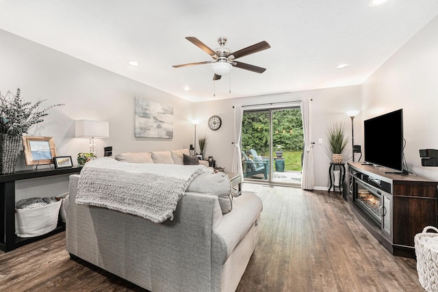 541 Maryland Ave NE Unit 39, Grand Rapids, MI 49503 - bedroom featuring access to exterior, dark wood finished floors, recessed lighting, and a ceiling fan