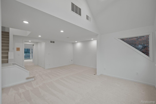 511 Brookside Ave, Birmingham, MI 48009 - basement featuring light colored carpet, stairway, and recessed lighting