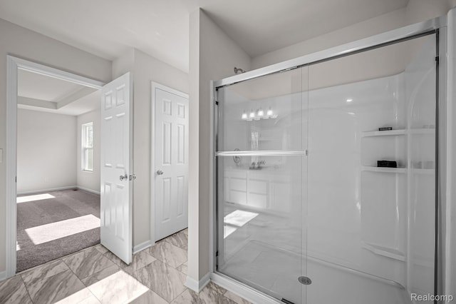 4278 Oak St, Grand Blanc, MI 48439 - full bath featuring a stall shower and marble look tiles