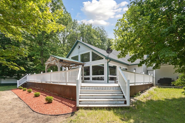 30170 Beeson St, Dowagiac, MI 49047 - rear view of property featuring stairway, roof with shingles, and a deck