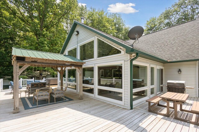 30170 Beeson St, Dowagiac, MI 49047 - wooden deck featuring a grill and outdoor dining area
