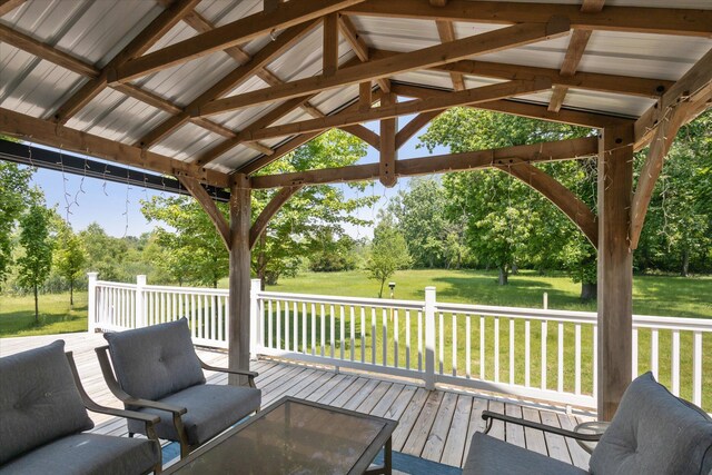 30170 Beeson St, Dowagiac, MI 49047 - deck featuring a yard, view of wooded area, and a gazebo