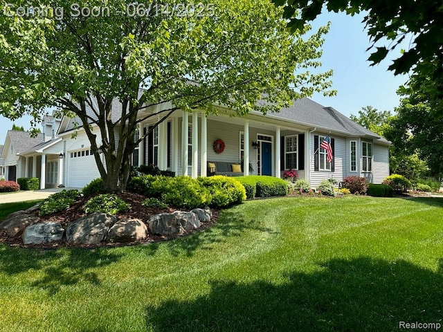 3839 Springwood Ct, Auburn Hills, MI 48326 - view of front of property with a front lawn, covered porch, and a garage
