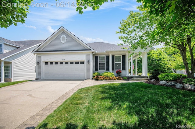 3839 Springwood Ct, Auburn Hills, MI 48326 - view of front of property with a garage, a front lawn, concrete driveway, and a shingled roof