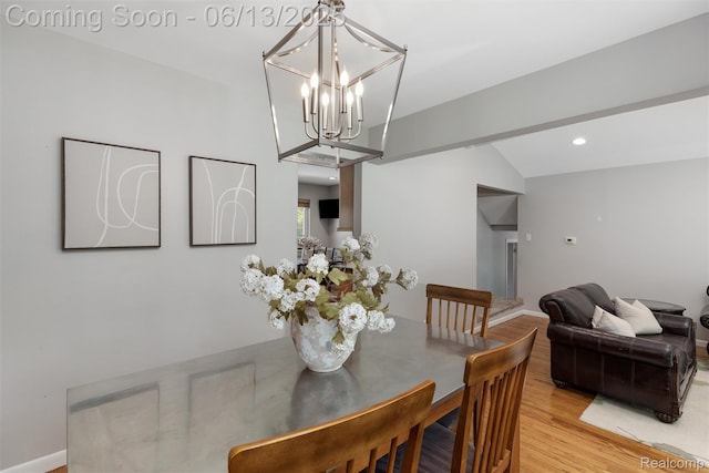 24960 S Cromwell Dr, Franklin, MI 48025 - dining room featuring a chandelier, light wood finished floors, lofted ceiling, and recessed lighting