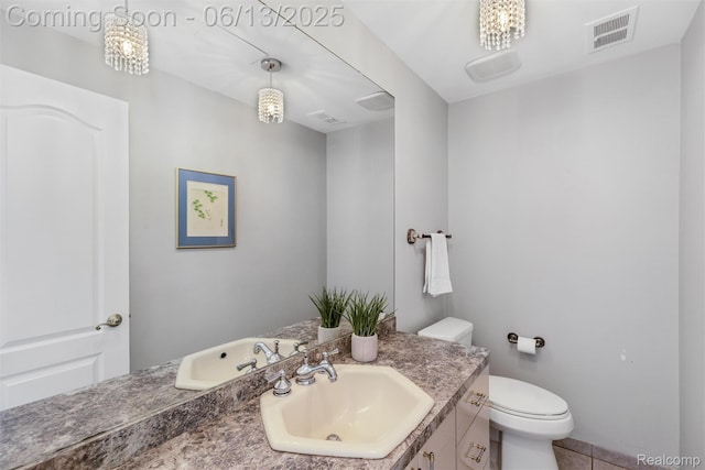 24960 S Cromwell Dr, Franklin, MI 48025 - bathroom featuring vanity, tile patterned floors, and a chandelier