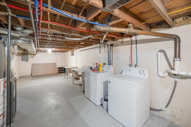 441 Hillcrest Dr, Lake, MI 48632 - unfinished below grade area featuring independent washer and dryer, concrete block wall, and electric panel