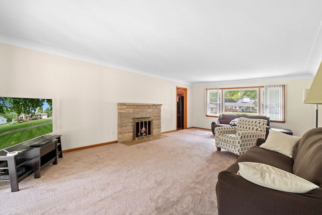 833 S Lansing St, Mason, MI 48854 - carpeted living area featuring baseboards and a fireplace