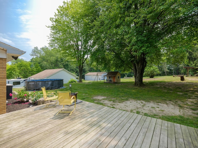 7061 W N Ave, Kalamazoo, MI 49009 - wooden terrace with an outdoor pool, a lawn, and a storage shed