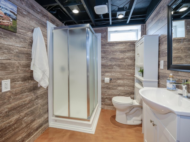 7061 W N Ave, Kalamazoo, MI 49009 - full bathroom with wood walls, vanity, and a shower stall