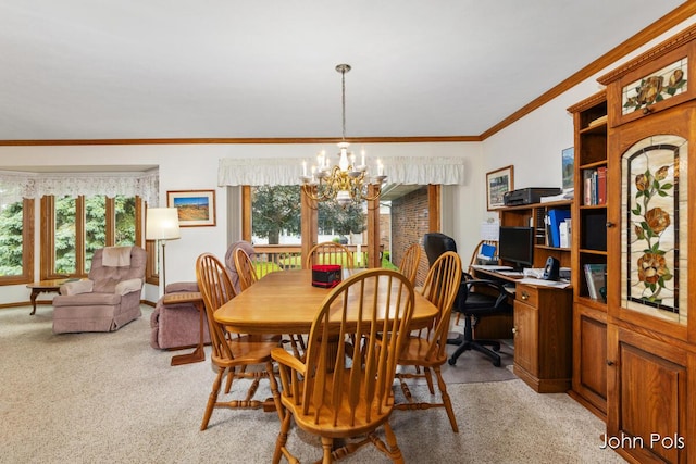2913 N Wentward Ct, Hudsonville, MI 49426 - dining area featuring a chandelier, ornamental molding, light colored carpet, and an office area