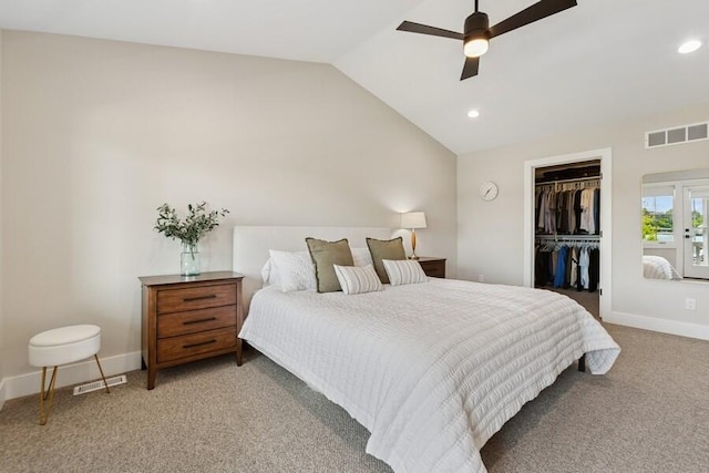 929 Harbor Dr E # 27, Saint Joseph, MI 49085 - bedroom featuring lofted ceiling, light colored carpet, recessed lighting, a closet, and ceiling fan