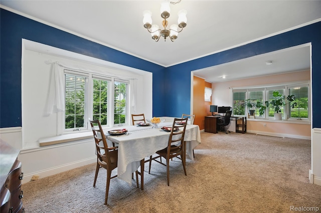1614 Colorado St, Marysville, MI 48040 - carpeted dining area featuring a chandelier, ornamental molding, and an office area