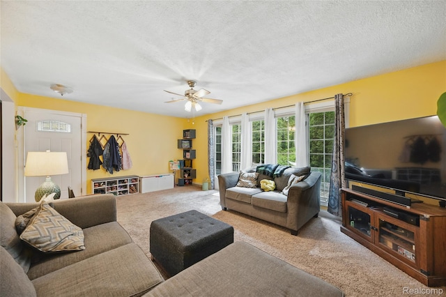 1614 Colorado St, Marysville, MI 48040 - carpeted living area with a ceiling fan and a textured ceiling