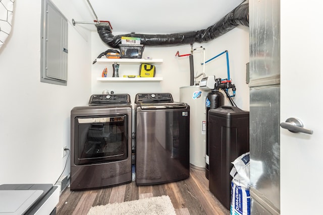 293 N 2nd St Unit 201, Brighton, MI 48116 - laundry room with independent washer and dryer, wood finished floors, and electric panel