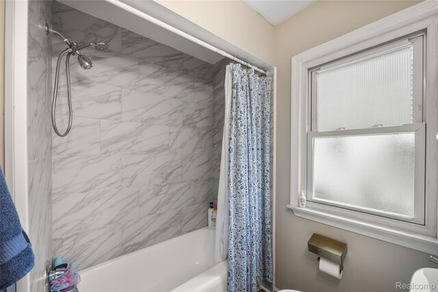 27728 Larchmont St, Saint Clair Shores, MI 48081 - bathroom with shower / tub combo with curtain and toilet
