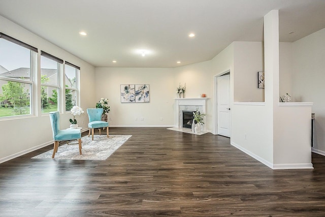 2767 St Regis Way, Ann Arbor, MI 48105 - living area with recessed lighting, dark wood-type flooring, and a fireplace