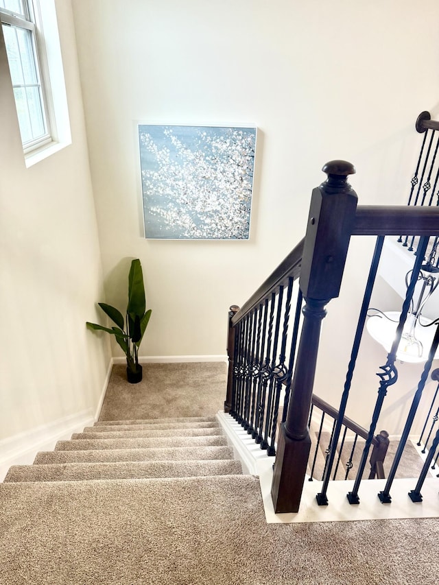 2767 St Regis Way, Ann Arbor, MI 48105 - stairway featuring carpet floors and baseboards