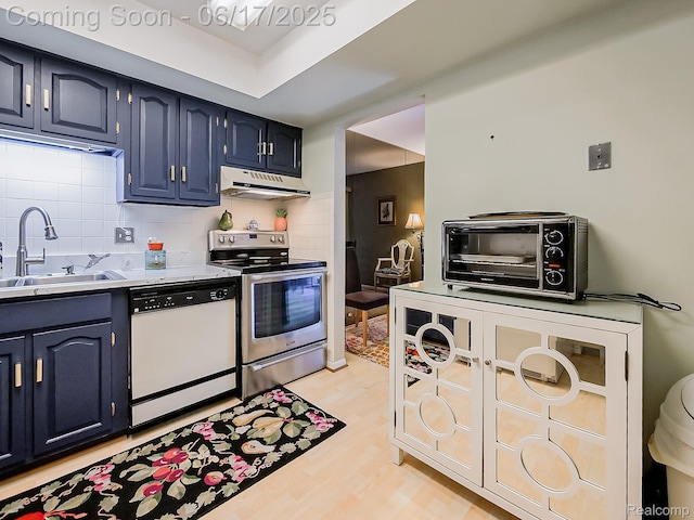 16820 Edloytom Way Unit 172, Clinton Township, MI 48038 - kitchen with dishwasher, stainless steel range with electric cooktop, under cabinet range hood, decorative backsplash, and light countertops