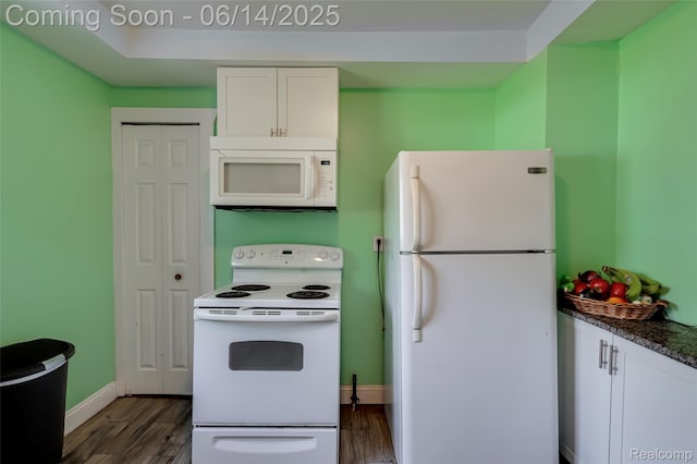 1217 E Madge Ave, Hazel Park, MI 48030 - kitchen featuring white appliances, dark wood-type flooring, and white cabinets