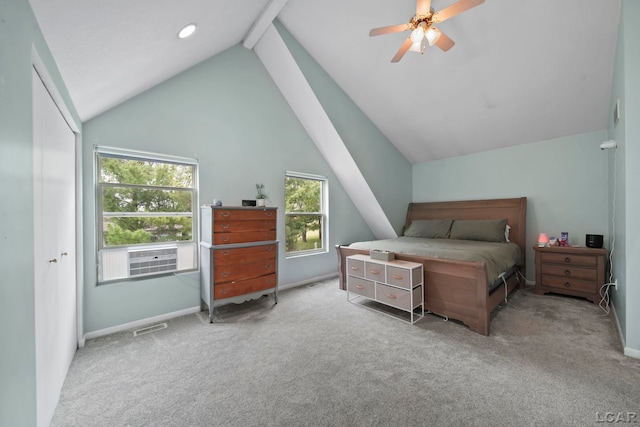 13832 Grandview Dr, Cement City, MI 49233 - bedroom with vaulted ceiling, carpet flooring, and ceiling fan