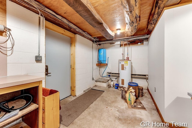 8607 S Ferris Ave, Newaygo, MI 49337 - unfinished below grade area featuring water heater, concrete block wall, and a water pressure tank