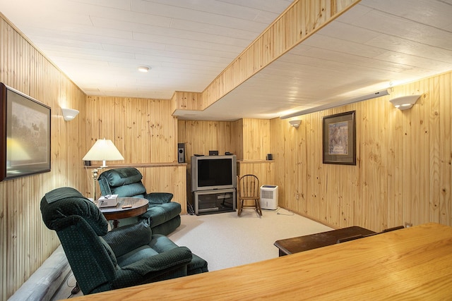 78 Capercaillie Ln, Battle Creek, MI 49014 - carpeted living area featuring wood walls