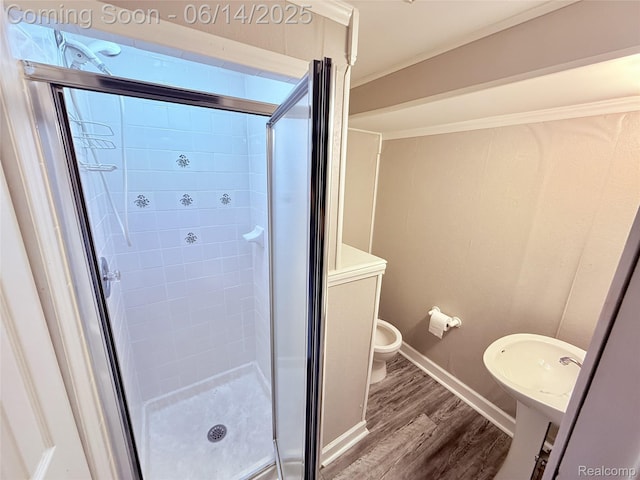 30320 Moulin Ave, Warren, MI 48088 - bathroom with a shower stall and wood finished floors