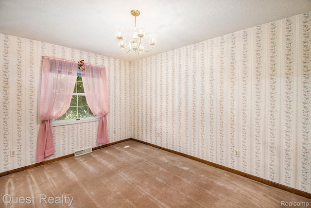 14050 Shannon Dr, Cement City, MI 49233 - carpeted empty room featuring a chandelier and wallpapered walls