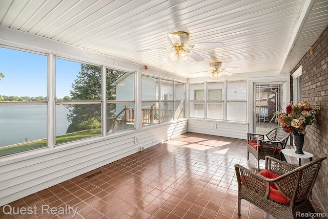 14050 Shannon Dr, Cement City, MI 49233 - sunroom with ceiling fan and a water view