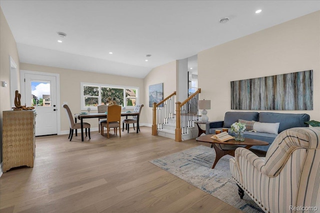 27853 Johnson Rd, Grosse Ile, MI 48138 - living room with light wood-type flooring, recessed lighting, and stairs