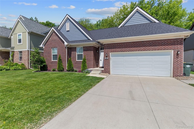 47467 Bayside Cir W, Chesterfield, MI 48047 - view of front of home featuring brick siding, driveway, a front yard, and a shingled roof